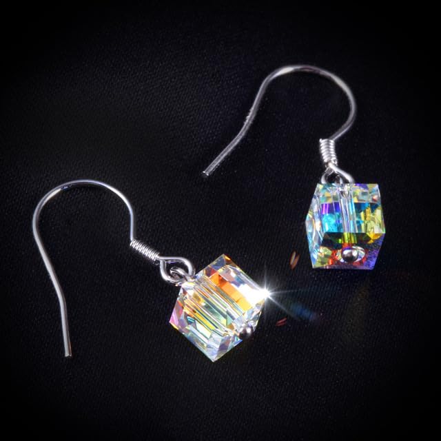 Boucles d'oreilles cube argent 925 pendantes Aurore Boréale