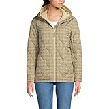 Lands' End フェザーフリー断熱ジャケット, シャンパン/リッチコーヒー格子柄, Medium