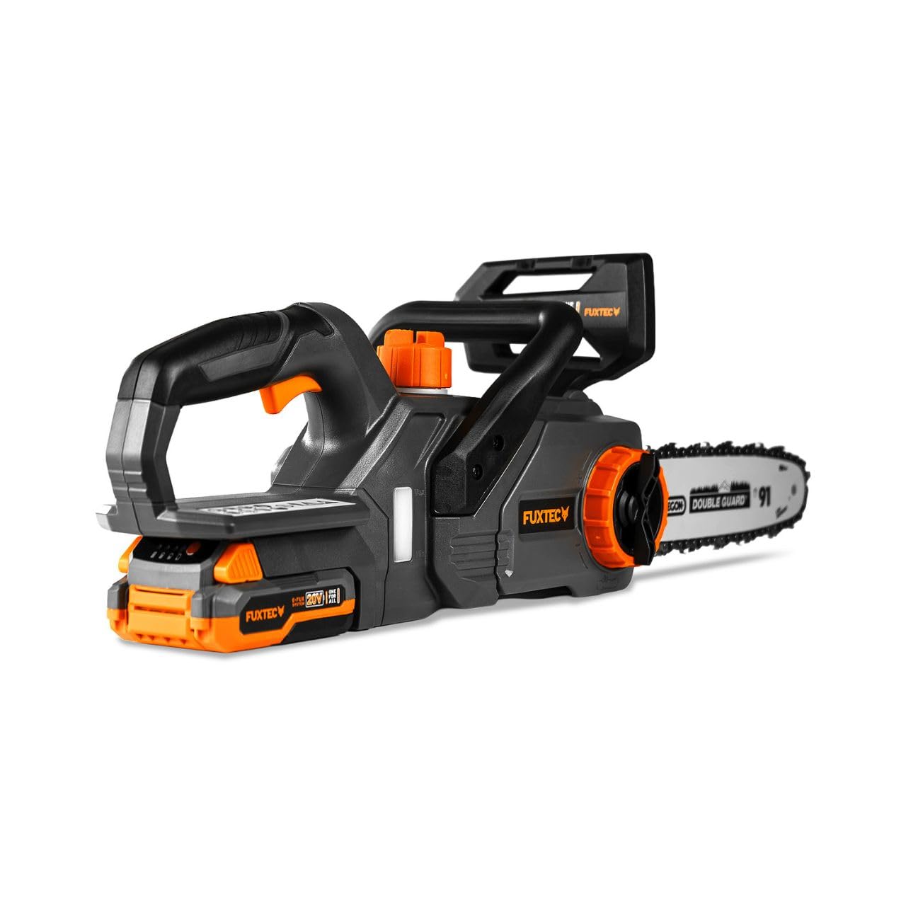 Motosega a batteria 20V FUXTEC FX-E1KS20 – con batteria e caricatore – lunghezza di taglio 24 cm (10 pollici) velocità della catena di 5m/s – leggera e compatta