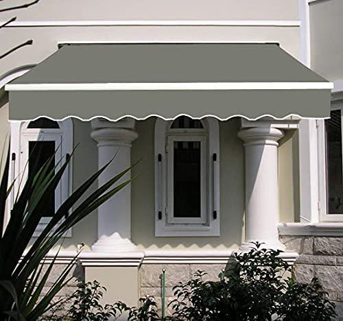 DRIPEX 8'x6.5' Manual Retractable Patio Awning Sun Shade Awning Cover Outdoor Patio Canopy Sunsetter Deck Awnings with Crank Handle, Balcony UV Protection and Water-Resistant Fabric, Grey