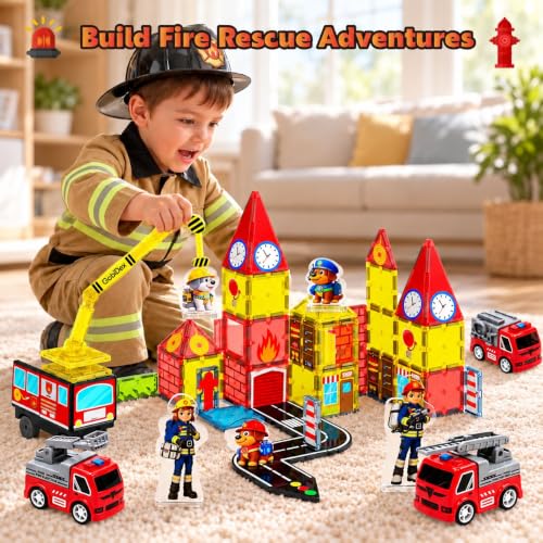 GobiDex 58-Piece Fire Truck Magnetic Tile Set - 19.99 w/ Code + 50% Off Code TP320821 - image 2