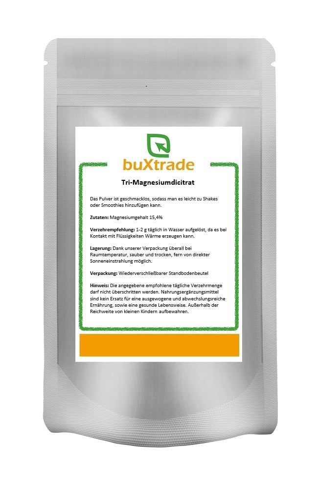 10x 500 g | Tri-Magnesiumdicitrat | Nahrungsergänzungsmittel | Pulver | Magnesium | Buxtrade