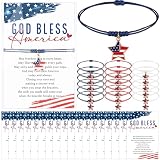 Ecation 18 Set 4th of July Bracelets Gifts 250th Anniversary Adjustable Bracelets with God Bless America Cards USA Patriotic Flag Day Independence Day Party Favors Red White and Blue Gifts