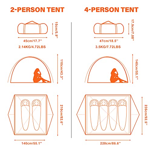 Carpa para camping 4 personas BISINNA con toldo impermeable miniatura 5