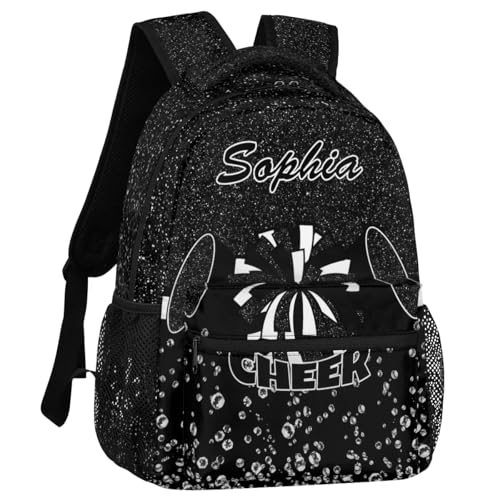 Personalized Cheerleader Backpack for Cheerleading, Custom Cheer Shoulder Bag Backpack for Women Black Glitter2