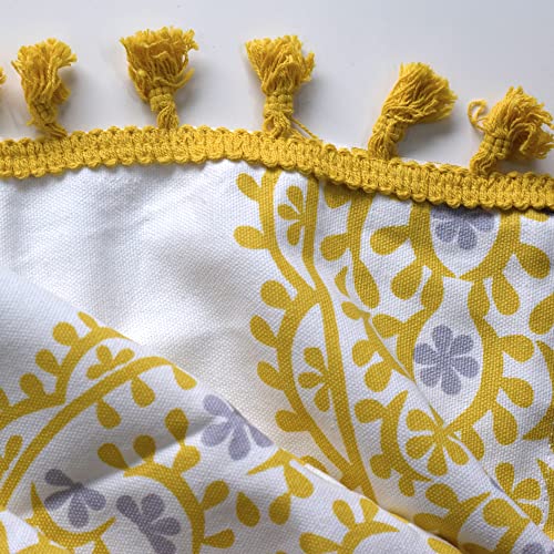 Image of Tranquebar Curtain Co. 100% Cotton, Moroccan Tasseled Geometric Print, Room Darkening Curtains for Window (with Back Tabs) - 5 Feet, Daira: Yellow, 1 Piece (Length 152 cm)