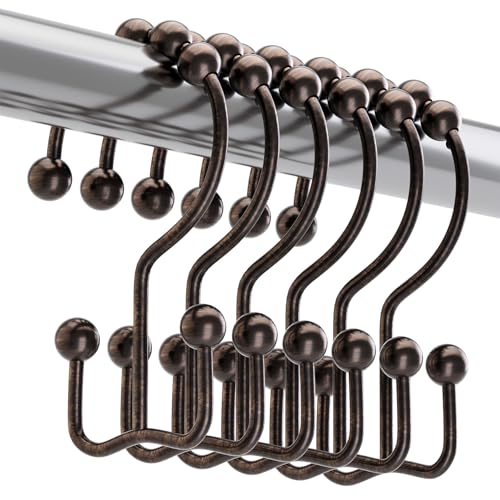 Titanker Shower Curtain Hooks Rings, Rust-Resistant Metal Double Glide Shower Hooks for Bathroom...