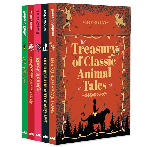 Image of Treasury of Classic Animal Tales | Box Set of 5 Unabridged Animal Novels: The Jungle Book, Black Beauty, Wizard of Oz, Wind in the Willows, Call of the Wild & White Fang | Gift for Kids & Adults