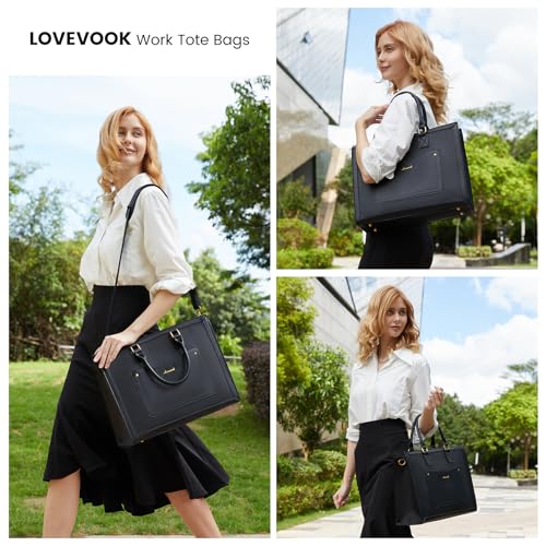 LOVEVOOK Laptop Tote Bag for Women, 15.6 Inch Work Bags, Vintage Leather Tote Bag, Waterproof Computer Bags with Clutch Purse, Large Capacity Messenger Bag for Teacher College Business Office3