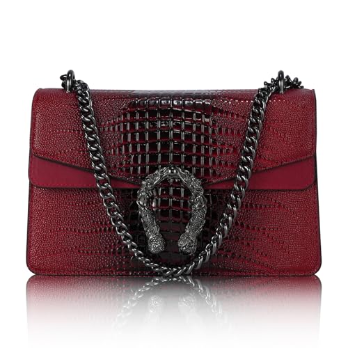 Image of Women's Crossbody Shoulder Bag Snake Print Satchel Purse Leather Chain Clutch Evening Handbag