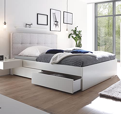 Hasena Stauraumbett Otello weiß deckend Stoff Grey 180x200