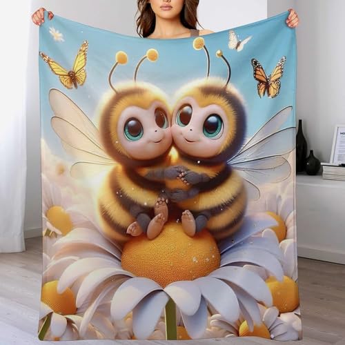 Decke Flannel Kuscheldecken Cute Biene Couchdecke, Warme Weiche Vier Jahreszeiten Decken, Schlafdecke Tagesdecke （100×130cm）