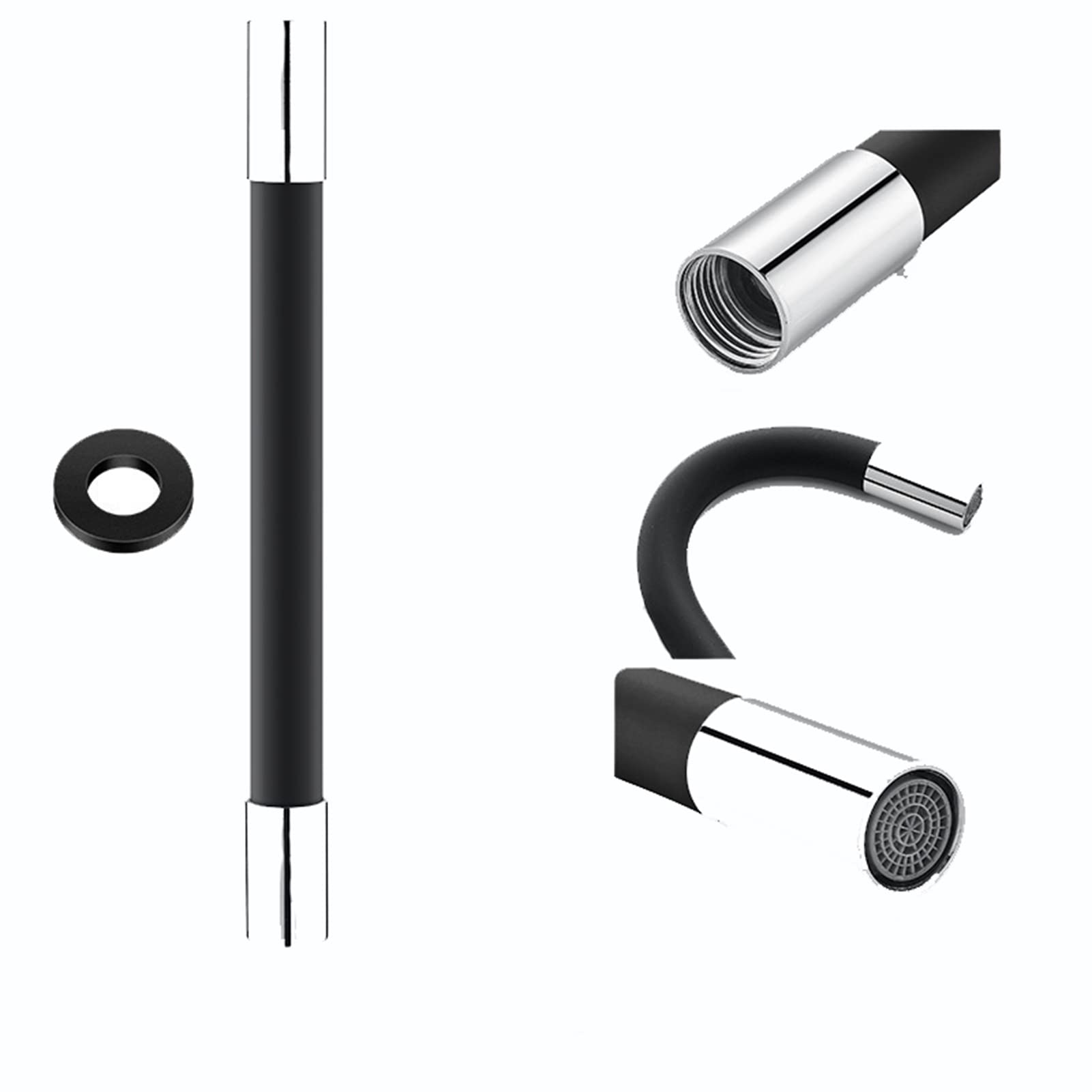 Tubo Extensor Universal para Grifo, rociador Flexible de 360° para Fregadero con Conector, desagüe de Espuma Negro para grifos de Cocina y baño, 20 cm de Largo, fácil instalación.