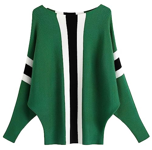 Image of FULIER Women Oversized Boat Neck Batwing Sleeves Dolman Knitted Sweaters Lightweight Pullovers Tops One Size