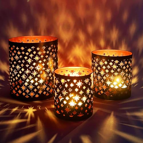 MARRAKESCH Lot de 3 photophores orientaux de 14 cm en métal Hamman noir cuivre comme décoration de table