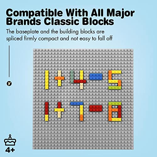 Image of Lekebaby 2 Pack Classic Baseplates 10 inch x 10 inch, Building Base Plates for Building Bricks, 100% Compatible with Major Brands and Activity Table-Baseplate, Sturdy & Safe, Age 3 and up Kids, Grey