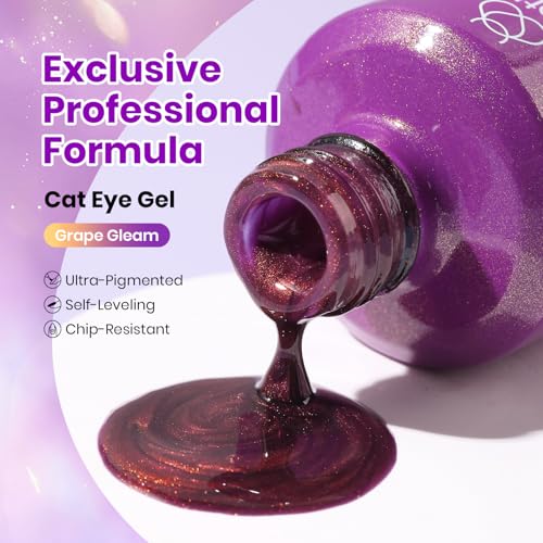 Image of Beetles Grape Gleam Purple Cat Eye Gel Nail Polish - 15ML Full Size Purple Cat Eye Glitter Spring Gel Polish Magnetic Translucent Glassy Effect Soak Off UV Nail Art DIY Manicure Gifts
