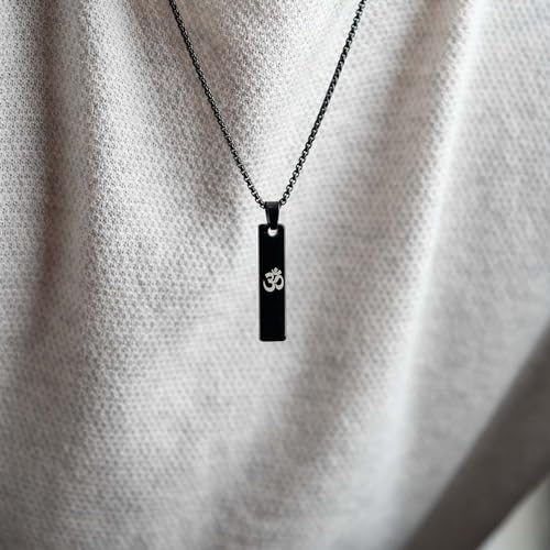 Image of Mesmerize Spiritual Mini Tag Stainless Steel Necklaces for Men | Locket and Pendant Necklace for Men and Guys | Necklace with Chain in Black and Silver | 6-Month Warranty.