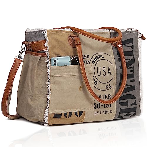 Bolso Tote de Lona para Mujer con Asas de Cuero y Correa miniatura 7