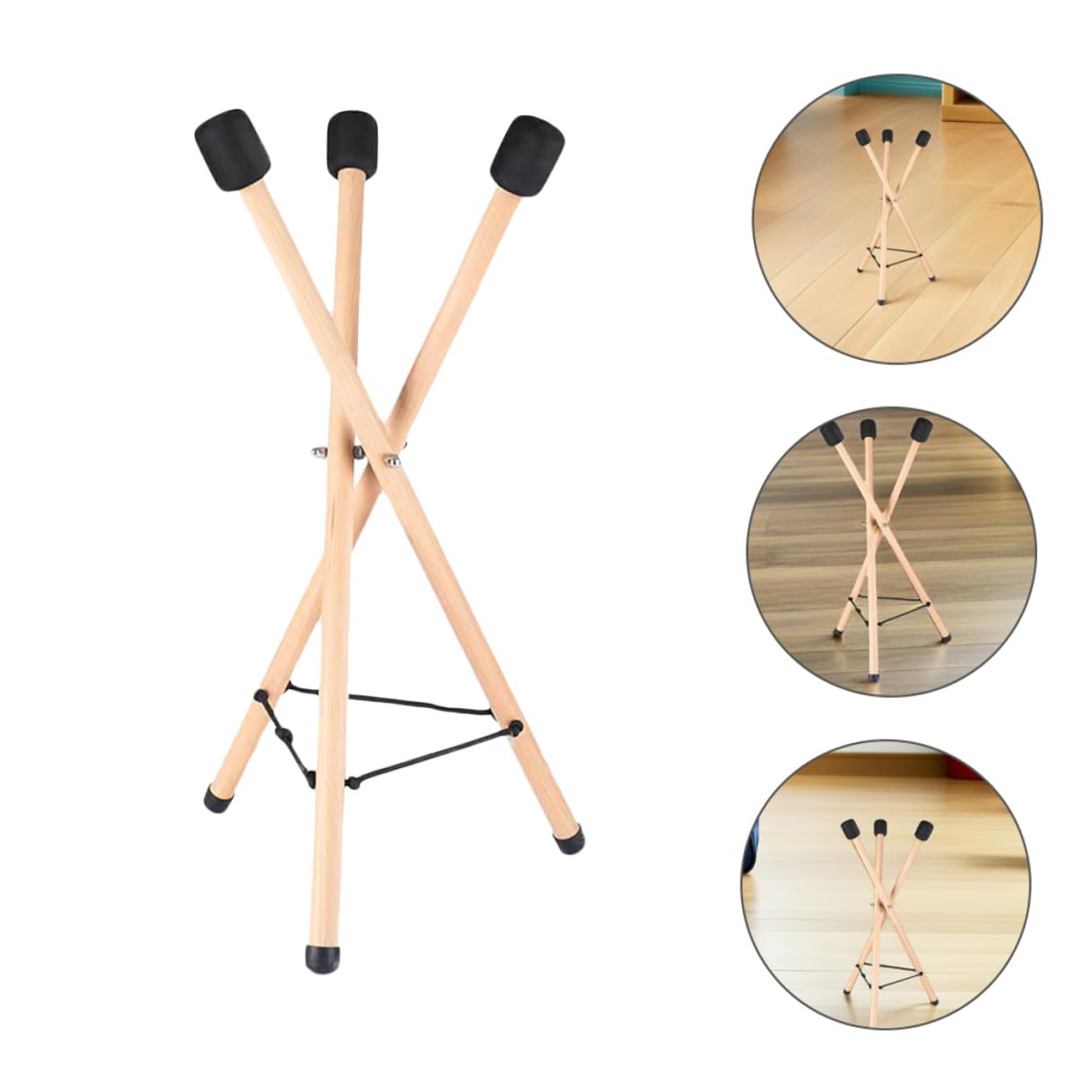 Supporto per Tamburo a Lingua in Legno, Cavalletto Professionale | Treppiede Pieghevole Corda Regolabile, per Esposizione e Appoggio dello Strumento