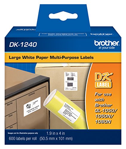 Brother DK1240 4x2in Die Cut White Paper Labels, 600 Labels per roll - image 1