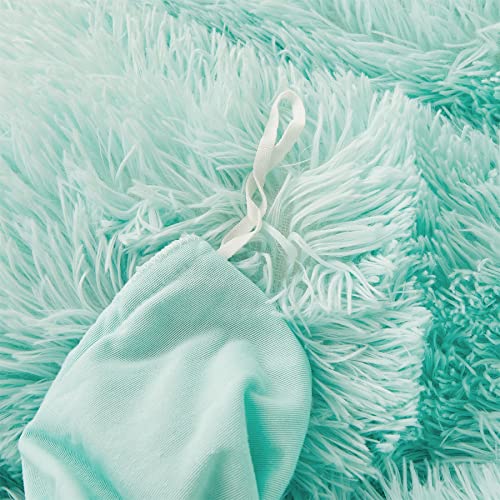 Foppa Green Comforter Cover Set - Ultra Soft Plush Bedding Sets 3 Pieces (1 Faux Fur Duvet Cover + 2 Faux Fur Pillow Case) Green Bed Set(Mint Green, Queen) #TOP7