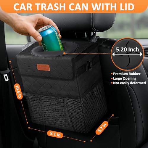 Image of Vankor Car Trash Can for Car Cute, Car Trash Bag Bin Hanging Waterproof Automotive Car Garbage Cans Leak Proof Vehicle Trash Can Diamond Pattern-Black