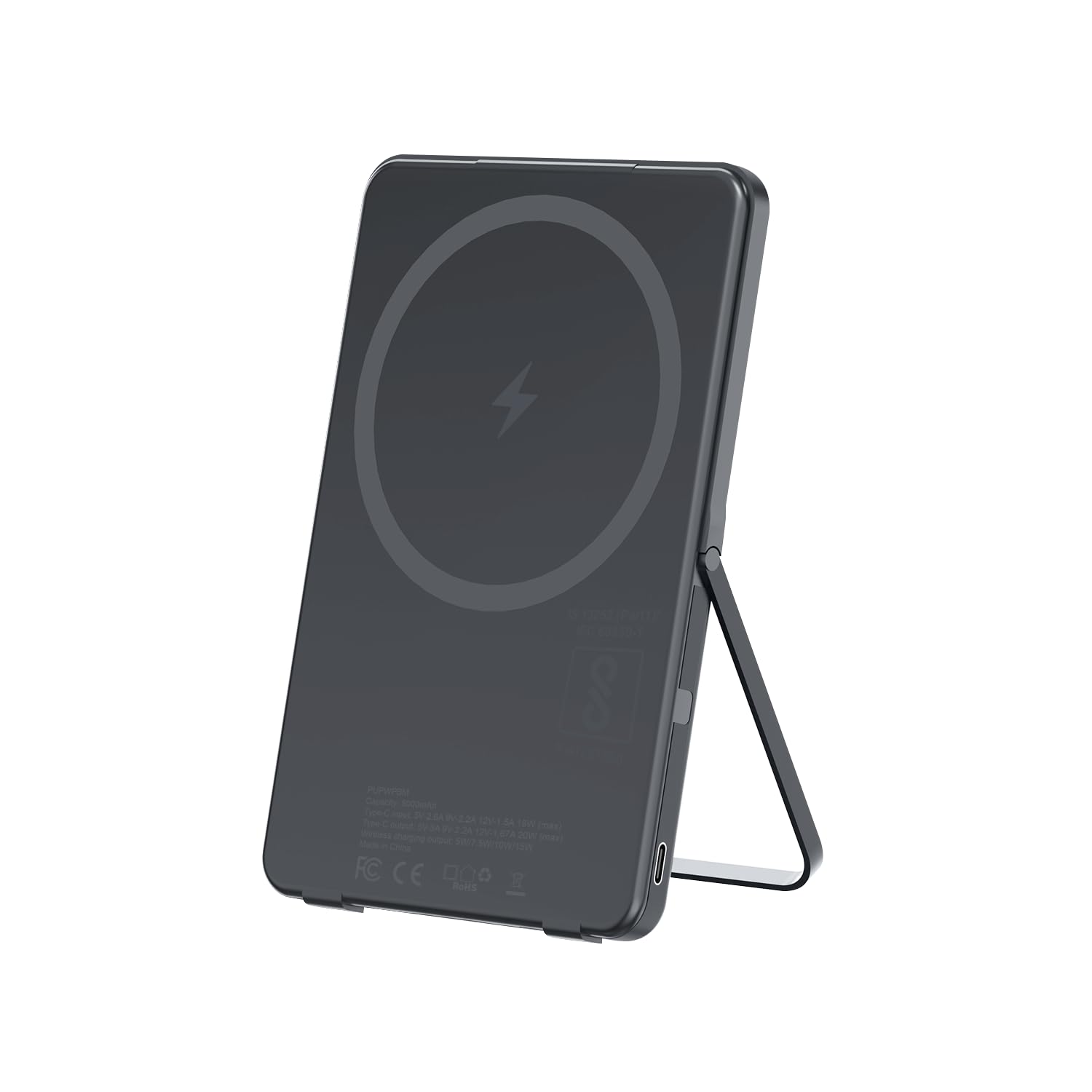 POWERUP by GRIPP Powerslim 5000mAh Mag-Safe Wireless Power Bank, Built in Kickstand, 15W Wireless Charging, 20W Type C Output for iPhones 17/16/15/14/13/12 Series, Samsung & Other Phones - Dark Grey-image-5