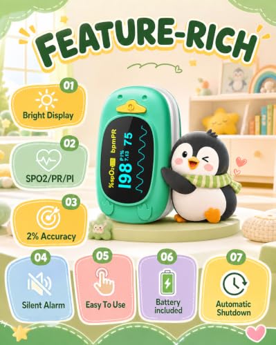 Image of HOLFENRY JKS50A Pulse Oximeter-Oxygen Monitor Fingertip Pulse Oximeter Fingertip, Large Display, Included with AAA Battery