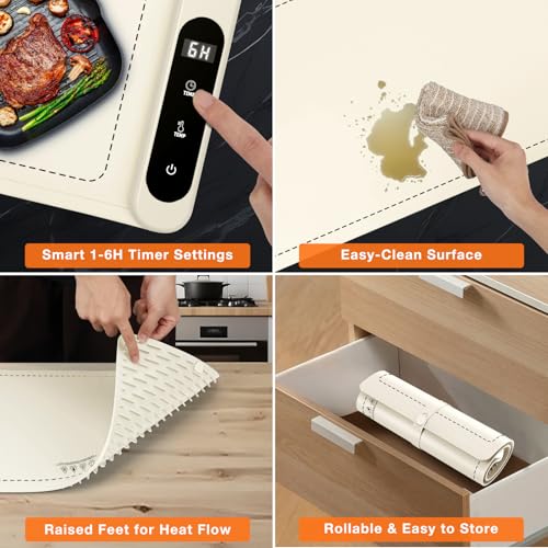 Image of FYY Warming Mat for Food with Heat Resistant Pad - Rapid and Full Surface Heating, 7 Temp Settings, 6H Timer, Rollable Portable Food Warming Mat for Countertop Party Buffet, Keep Meal Warm (XL, Beige)