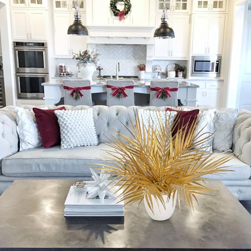 Briful Gold Christmas Centerpiece Artificial Palm Plant, 14.2’’ Faux Golden Leaf in White Pot, Holiday Table Decorations, Glitter Tabletop Décor for Home, Wedding, Office, New Year & Year-Round - Image 3