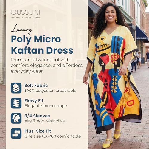 Image of Oussum Women Polyester Casual Long Plus Size Beach Caftan Cover Up Maxi Dress 1X-3X Summer Kaftan Dresses for Women