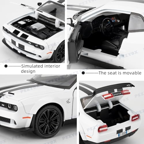 Image of 1:22 Dodge Challenger SRT Hellcat Die Cast Toy Car with Sound Light Pull Back Action Model Vehicle for Kids & Collectors Realistic Design Great Gift for Car Enthusiasts (White)