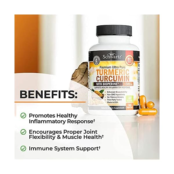 Turmeric-Curcumin-with-BioPerine-1500mg-Natural-Joint-Healthy-Inflammatory-Support-with-95-Standardized-Curcuminoids-for-Potency-Absorption-Non-GMO-Gluten-Free-Capsules-with-Black-Pepper Turmeric Curcumin with Black Pepper Extract 1500mg - High Absorption Ultra Potent Turmeric Supplement with 95% Curcuminoids and BioPerine - Non GMO Turmeric Capsules for Joint Support - 90 Capsules