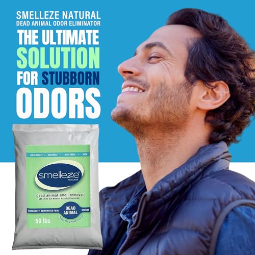 Image of SMELLEZE Dead Animal Odor Eliminator - Strong Odor Removal - 50 lb. Bag | Natural & Safe Indoor & Outdoor Use - Granules, 50 lbs.