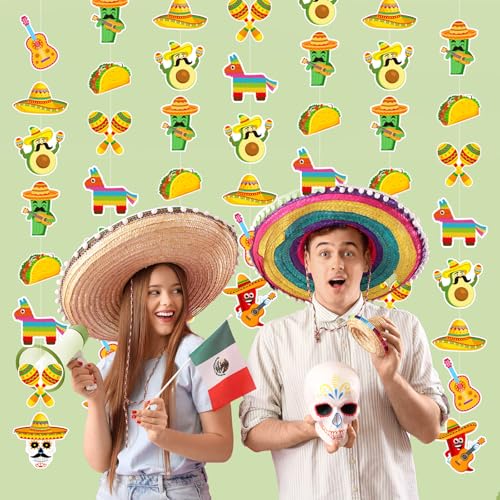Tiamon 8 Pcs Mexican Fiesta Party Decorations Cinco De Mayo Hanging Banner Taco Bout a Party Decoration Paper Garland Kit Cinco De Mayo Ceiling Hanging Cutouts for Carnivals Birthday Baby Shower Decor