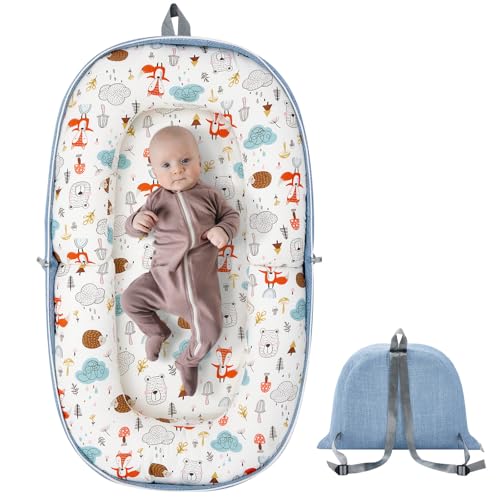 Image of Baby Lounger, Foldable Babies Travel Loungers Converts to Backpack for Newborn Infant Babies 0-12 Months