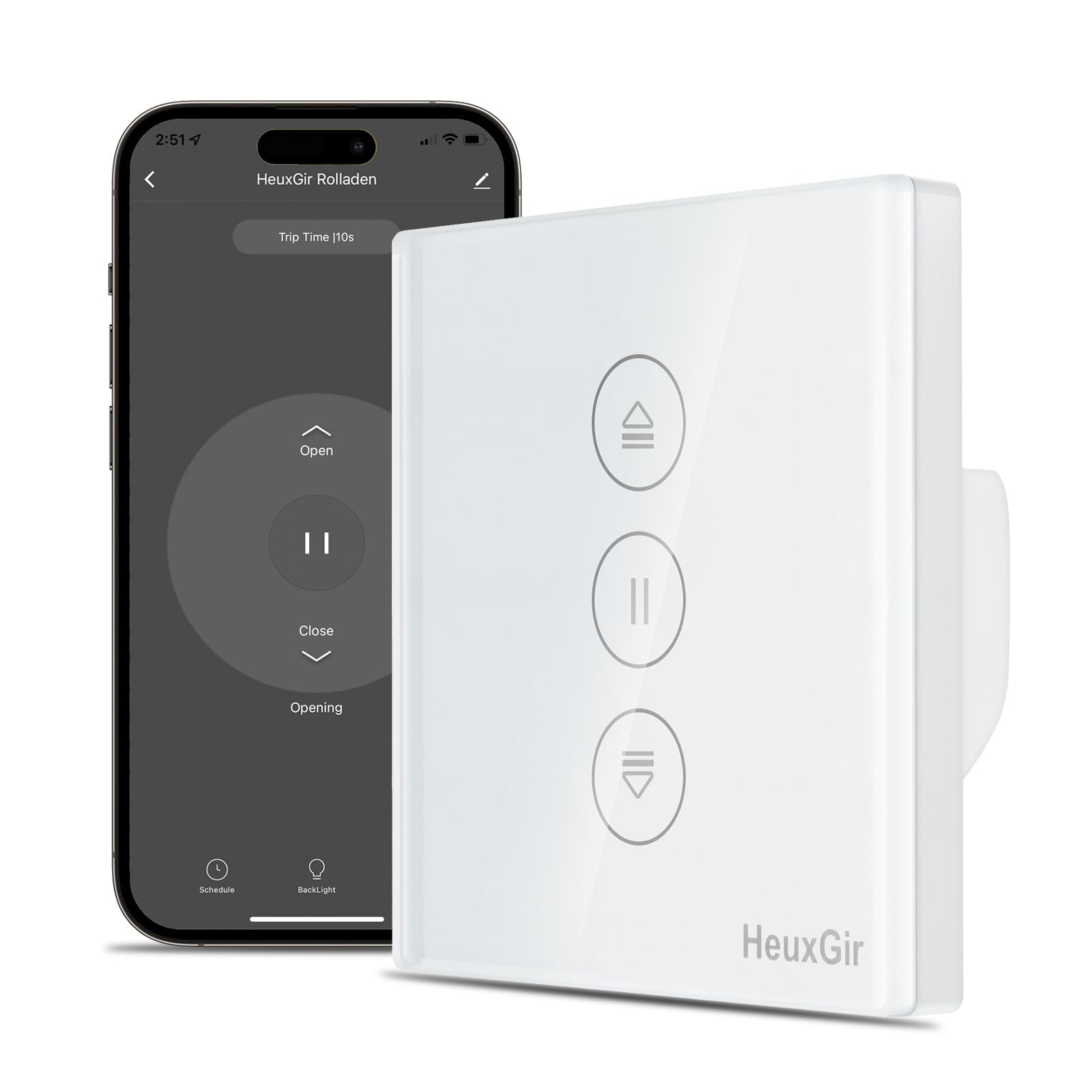HEUXGIR Interruptor Persiana Electrica,86 * 86mm Interruptor WIFI Persianas (Necesita Cable Neutro) Control de APP y Voz, Compatible con Alexa y Google Home 1 Pieza