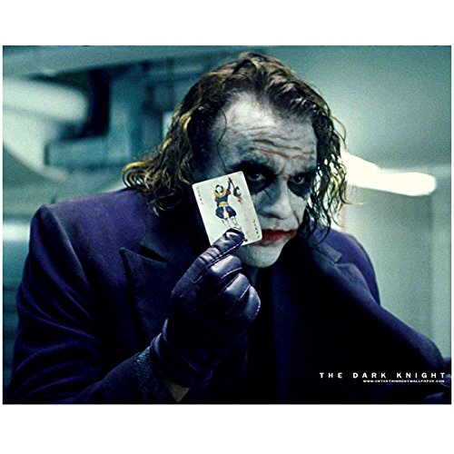 Heath Ledger 8x10 Inch Photo The Dark Knight Brokeback Mountain A Knight's Tale as Joker Holding One Joker Card Pose 2 kn