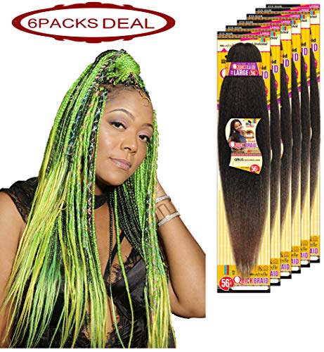 EVE HAIR 100% Kanekalon Afrelle Fiber Professional Jumbo Crochet Braids Braiding Hair Extension Large Length (56 Inches) Pre-Stretched Quick Braid - 85 Grams - Color: 1 (Pack of 6)