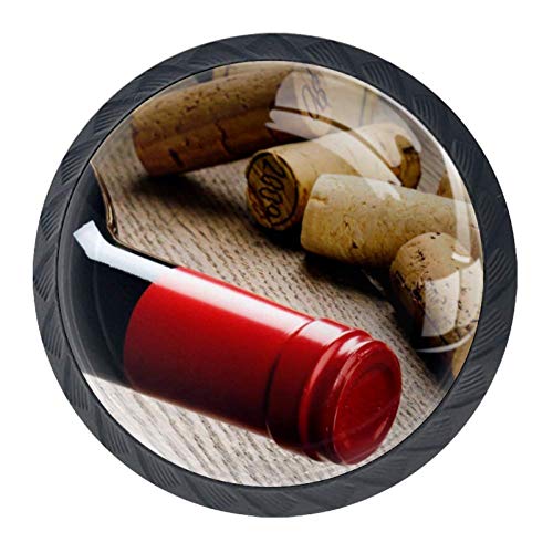 Idealiy Red Wine and Corks Drawer Pulls Handles Cabinet Dressing Table Dresser Knob Pull Handle with Screws 4pcs