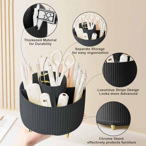 Image of Makeup Brush Holder Organizer,360 Rotating Makeup Brush Organizer,5 Slot Make up Brushes Cup for Cosmetics, Nail Polish, Art Supply, Bathroom Vanity Desktop Organizer - Black
