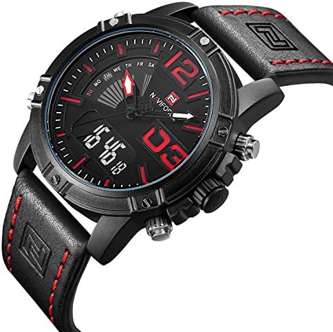 Watches Men Sport Digital Analog Waterproof Stainless Steel Multifunctional Military Green Leather & Fabric Strap Army Wrist Watch
