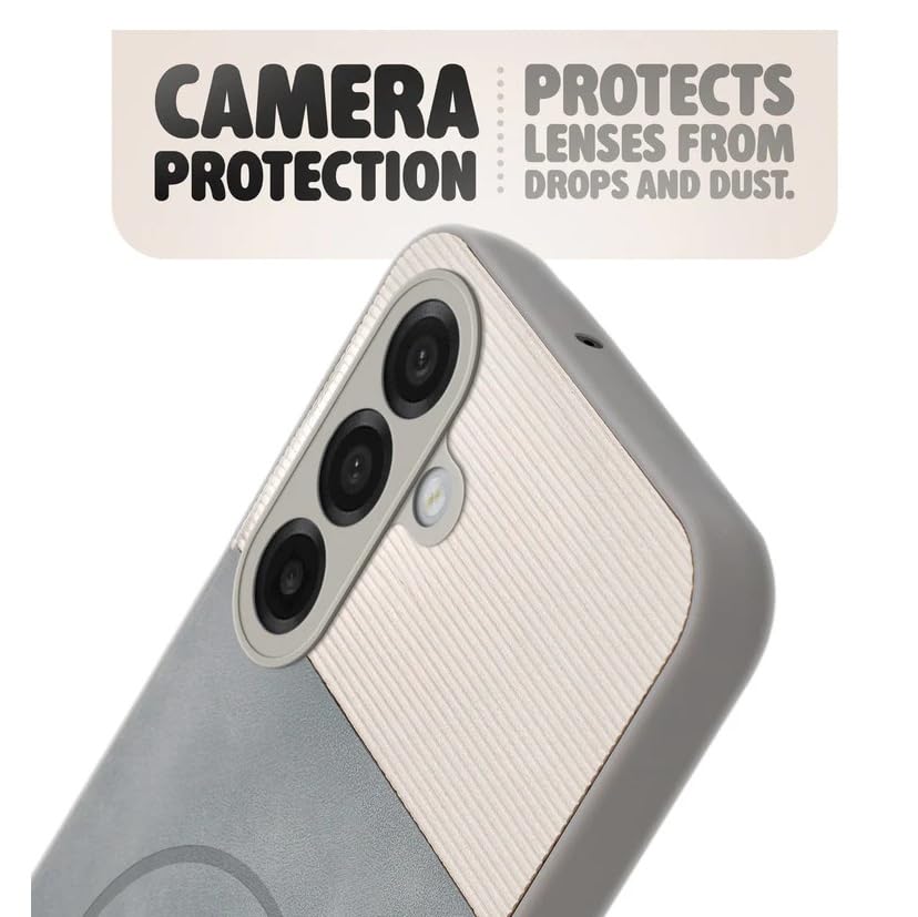 Image of Bintage CASE Mac Safe Design Hard Light Weight Back Case | Soft Border Camera Protect | Dual PU Leather Finish Back Cover Compatible for Samsung Galaxy M17 5G - White & Grey
