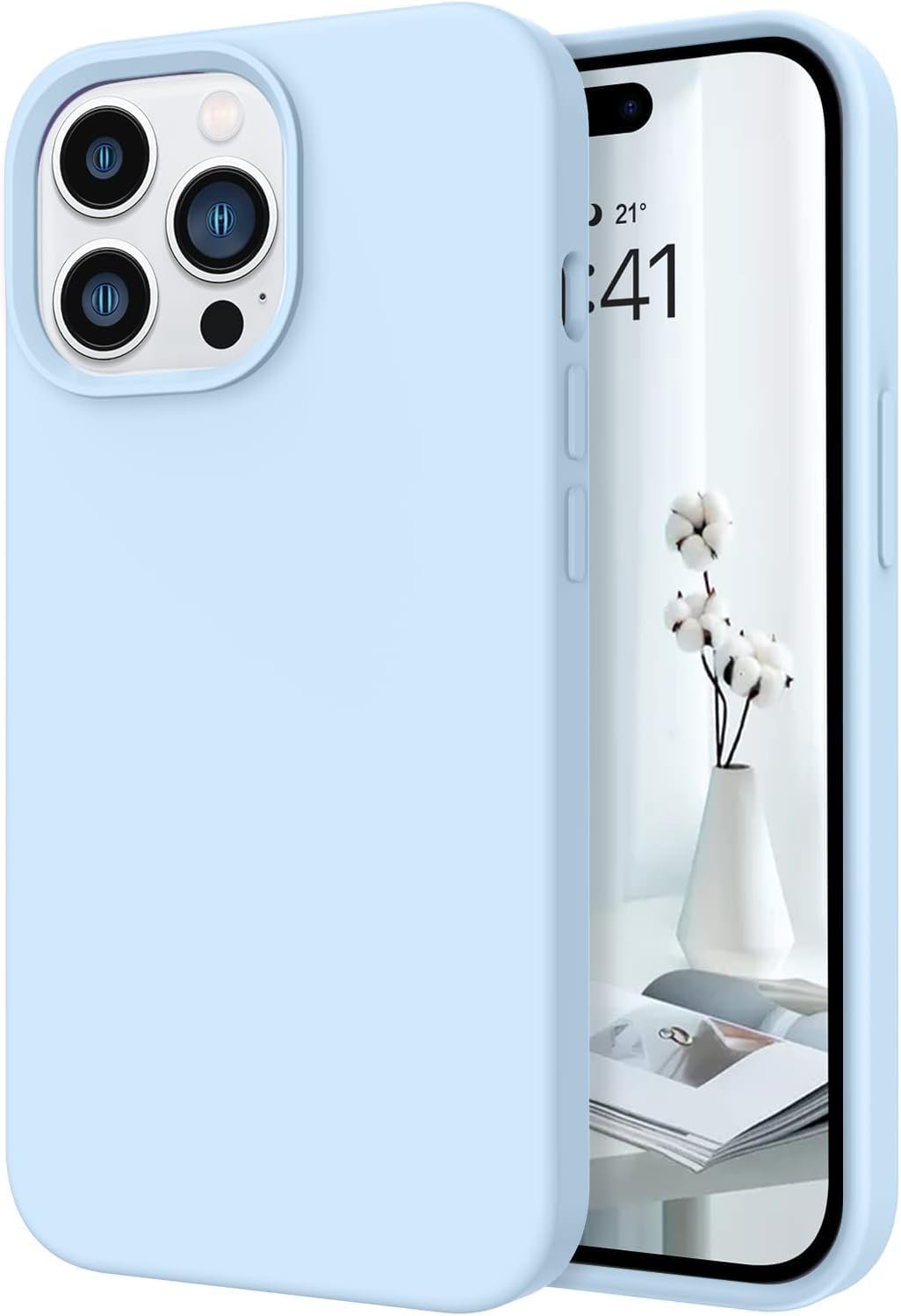 Zubitech Case for IPhone 15 Pro Max Soft Liquid Silicone Gel Case Full Body Shockproof Protection Matte Finish Cover Soft Microfiber Lining Cushion Slim Back Case for iPhone 15 Pro Max (Sky Blue)