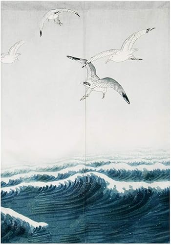 Miniatura 10 de BAIHT HOME Cortina japonesa Noren para puerta, pintura de tinta, hojas y pájaros, cortina para puerta, tapiz divisor de habitación, 33 x 35 pulgadas