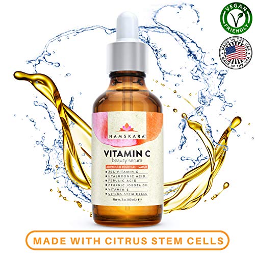 Namskara Vitamin C 2oz Serum for Face 20% with Hyaluronic Acid, Vitamin E & Citrus Stem Cells - Best Natural Organic Anti Aging Formula to Correct Age Spots, Sun Damage, Fine Lines & Wrinkles