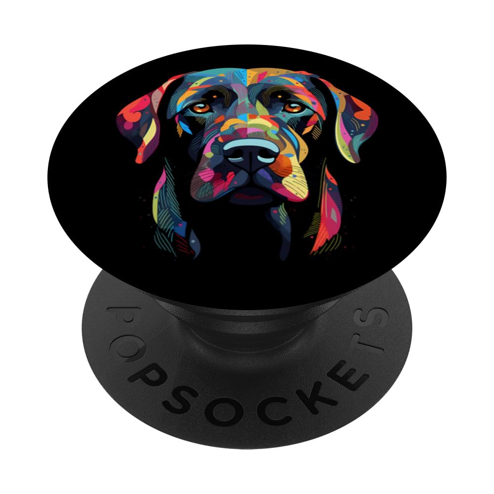 Labrador Retriever Colorful Dog Face Funny Lab Lover Black PopSockets Adhesive PopGrip
