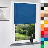 Sun World Aluminium Jalousie nach Maß, Jalousien Alu Jalousien nach maß innen Innenjalousien Maßanfertigung, für Fenster und Türen, Fenster, Klemmfix ohne Bohren (Blau, Höhe: 130cm x Breite: 50cm)