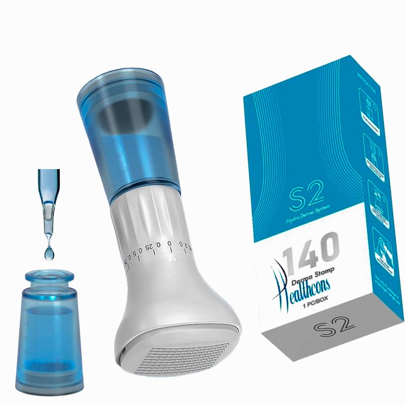 Image of S2 Upgraded Derma Stamp 140 | Adjustable Microneedle Serum Applicator with 10ml Refillable Bottle | Hydra Derma System for Enhanced Absorption & Skin Refresh | Face & Scalp Use